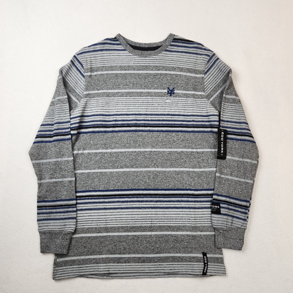 Zoo York Shirt Mens Medium Grey Marled Striped Thermal‎ Crewneck Skate Urban NYC